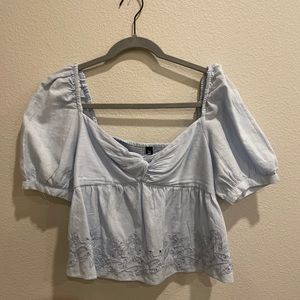 Zara Light Blue Puff Sleeves Top